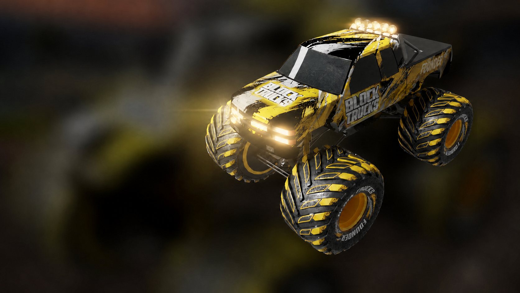 The original Block Trucks Founder monster truck with glowing horizontal headlights